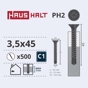 Puidukruvi Haushalt, 3.5 x 45 mm, hall, 500 tk