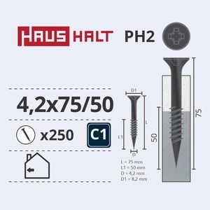 Puidukruvi Haushalt, 4.2 x 75 mm, hall, 250 tk