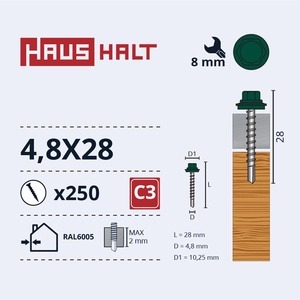 Isekeermestavad kruvid Haushalt DIN 7504K, 4.8x28 mm, 250 tk