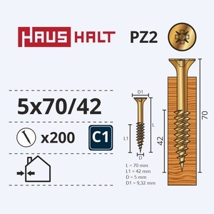 Puidukruvi Haushalt PZ3, 5 x 70 mm, kollane, 200 tk