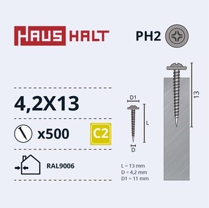 Isekeermestavad kruvid Haushalt DIN 14566, 4.2x13 mm, 500 tk