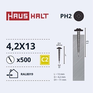 Isekeermestavad kruvid Haushalt DIN 14566, 4.2x13 mm, 500 tk