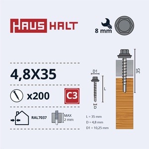 Isekeermestavad kruvid Haushalt DIN 7504K, 4.8x35 mm, 200 tk