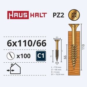 Puidukruvi Haushalt PZ3, 6 x 110 mm, kollane, 100 tk