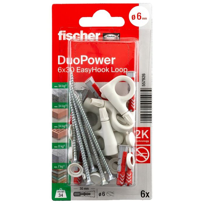Tüübel silmuskonksuga Fischer EasyHook Loop DuoPower 6 x 30 6 tk