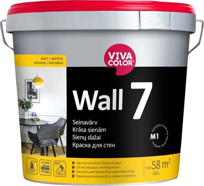 Seinavärv Vivacolor Wall 7 A valge 4,8 l