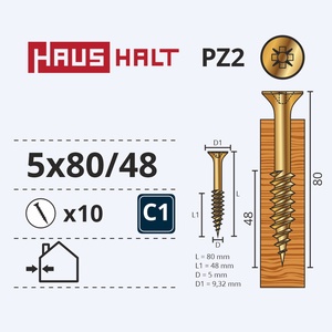 Puidukruvi Haushalt PZ2, 5 x 80 mm/48 mm, kollane, 10 tk