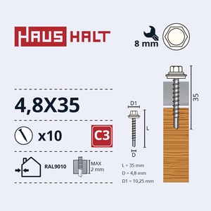 Isekeermestavad kruvid Haushalt, 4.8 mm x 35 mm, 10 tk