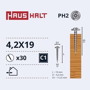 Isekeermestavad kruvid Haushalt DIN 14566, 4.2 mm x 19 mm, 30 tk