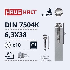 Isekeermestavad kruvid Haushalt, 6.3 mm x 38 mm, 10 tk