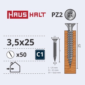 Puidukruvi Haushalt, 3.5 x 25 mm, valge, 50 tk