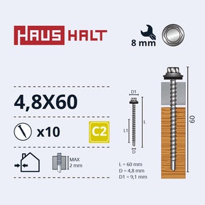 Isekeermestavad kruvid Haushalt, 4.8 mm x 60 mm, 10 tk