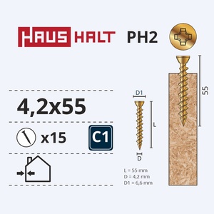 Puidukruvi Haushalt PH, ZN, 4.2 x 55 mm, kollane, 15 tk