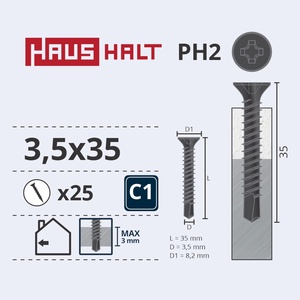 Puidukruvi Haushalt, 3.5 x 35 mm, hall, 25 tk