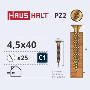 Puidukruvi Haushalt PZ2, ZN, 4.5 x 40 mm, kollane, 25 tk