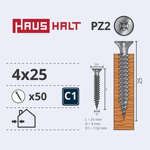 Puidukruvi Haushalt, 4 x 25 mm, valge, 50 tk