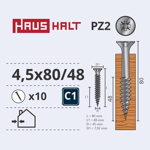 Puidukruvi Haushalt, 4.5 x 80 mm, valge, 10 tk