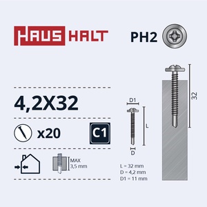 Isekeermestavad kruvid Haushalt, 4.2 mm x 32 mm, 20 tk