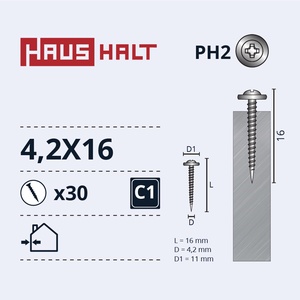 Isekeermestavad kruvid Haushalt, 4.2 mm x 16 mm, 30 tk