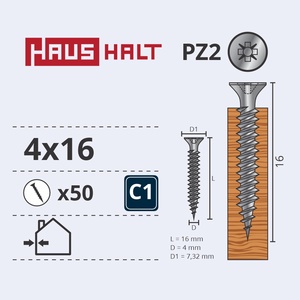 Puidukruvi Haushalt, 4 x 16 mm, valge, 50 tk