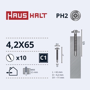 Isekeermestavad kruvid Haushalt, 4.2 mm x 65 mm, 10 tk