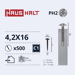 Isekeermestavad kruvid Haushalt DIN 14566, 4.2 mm x 16 mm, 500 tk