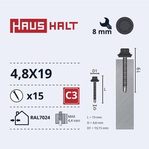 Isekeermestavad kruvid Haushalt DIN 7504K, 4.8 mm x 19 mm, 15 tk