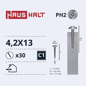 Isekeermestavad kruvid Haushalt, 4.2 mm x 13 mm, 30 tk