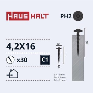 Isekeermestavad kruvid Haushalt, 4.2 mm x 16 mm, 30 tk