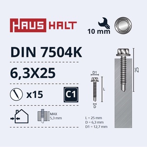 Isekeermestavad kruvid Haushalt, 6.3 mm x 25 mm, 15 tk