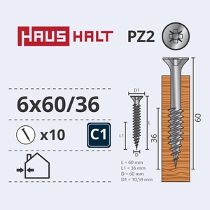 Puidukruvi Haushalt, 6 x 60 mm, valge, 10 tk