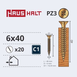 Puidukruvi Haushalt, 6 x 40 mm, kollane, 20 tk