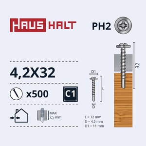 Isekeermestavad kruvid Haushalt, 4.2 mm x 32 mm, 20 tk