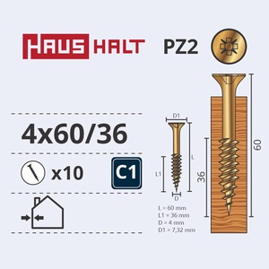 Puidukruvi Haushalt PZ2, 4 x 60 mm/36 mm, kollane, 10 tk