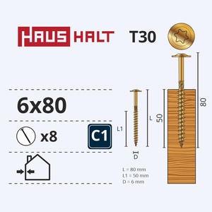 Puidukruvi Haushalt, 6 x 80 mm, 8 tk