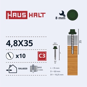 Isekeermestavad kruvid Haushalt, 4.8 mm x 35 mm, 10 tk