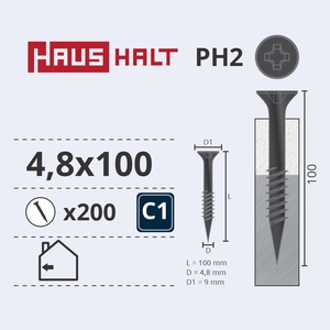 Puidukruvi Haushalt, 4.8 x 100 mm, hall, 200 tk