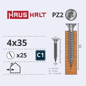 Puidukruvi Haushalt, 4 x 35 mm, valge, 25 tk