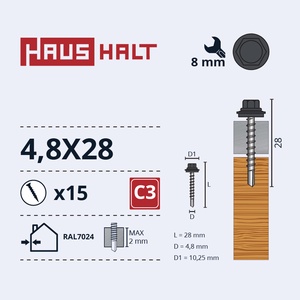 Isekeermestavad kruvid Haushalt, 4.8 mm x 28 mm, 15 tk