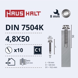 Isekeermestavad kruvid Haushalt DIN 7504K, 4.8 mm x 50 mm, 10 tk