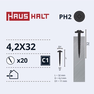 Isekeermestavad kruvid Haushalt DIN 14566, 4.2 mm x 32 mm, 20 tk