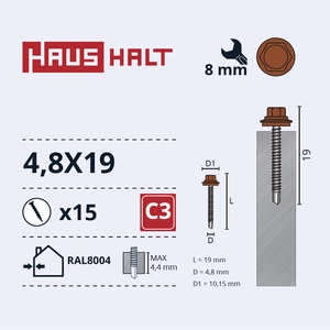 Isekeermestavad kruvid Haushalt, 4.8 mm x 19 mm, 15 tk