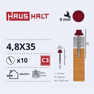 Isekeermestavad kruvid Haushalt, 4.8 mm x 35 mm, 10 tk