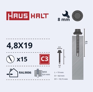 Isekeermestavad kruvid Haushalt, 4.8 mm x 19 mm, 15 tk