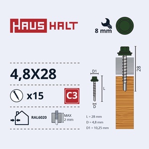 Isekeermestavad kruvid Haushalt, 4.8 mm x 28 mm, 15 tk