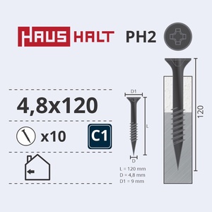 Puidukruvi Haushalt, 4.8 x 120 mm, hall, 10 tk