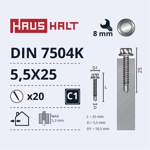 Isekeermestavad kruvid Haushalt DIN 7504K, 5.5 mm x 25 mm, 20 tk