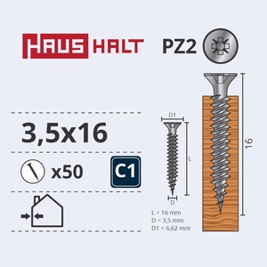 Puidukruvi Haushalt, 3.5 x 16 mm, valge, 50 tk