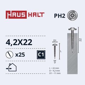 Isekeermestavad kruvid Haushalt, 4.2 mm x 22 mm, 25 tk