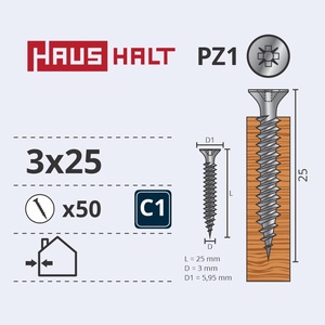 Puidukruvi Haushalt, 3 x 25 mm, valge, 50 tk